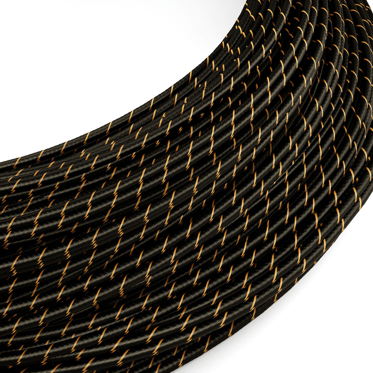 Cavo elettrico Extra Low Voltage rivestito in tessuto Nero e Oro Vertigo ERM42