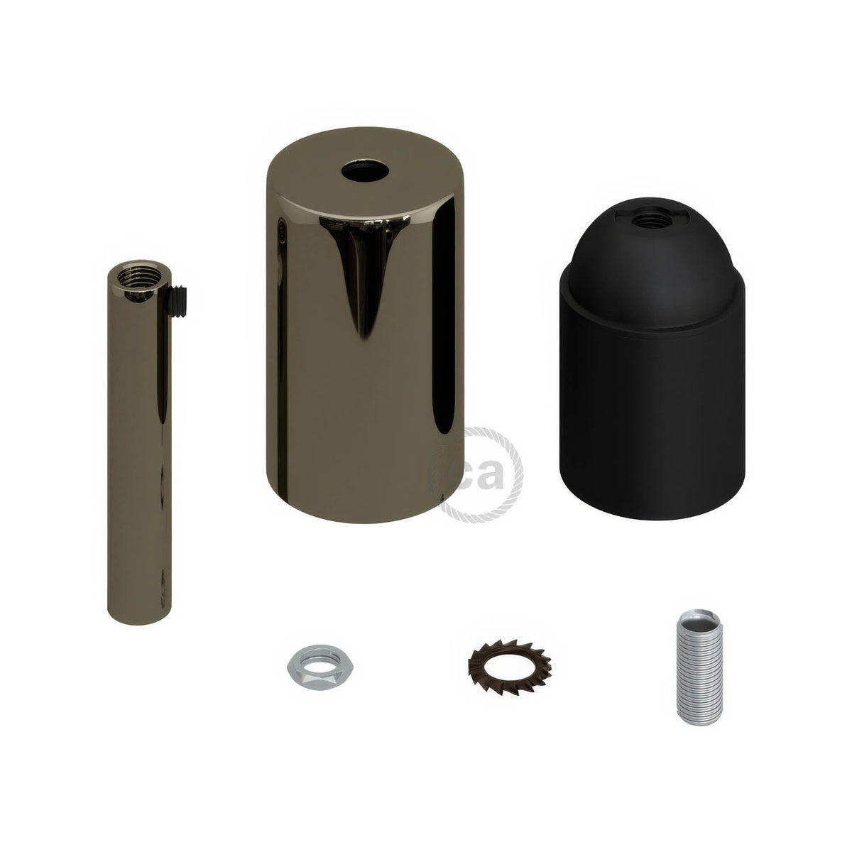 Kit portalampada E27 cilindrico in metallo con serracavo da 7 cm - Nero perla