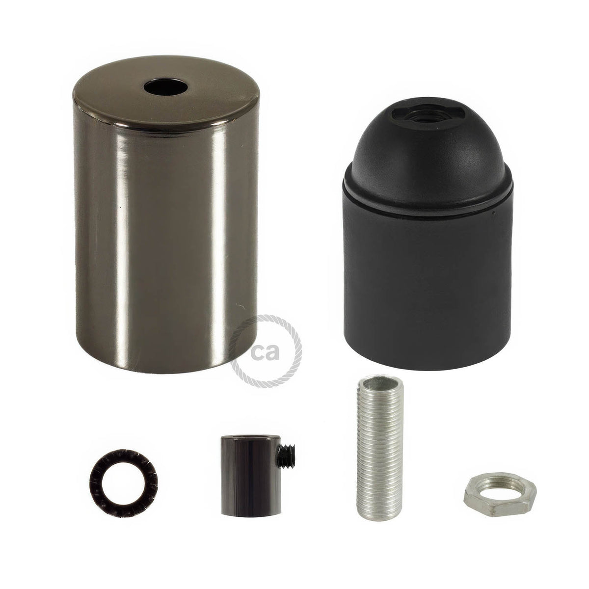 Kit portalampada E27 cilindrico in metallo - Nero perla Cilindrico