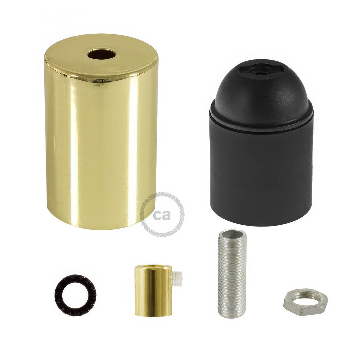 Kit portalampada E27 cilindrico in metallo - Ottone Cilindrico
