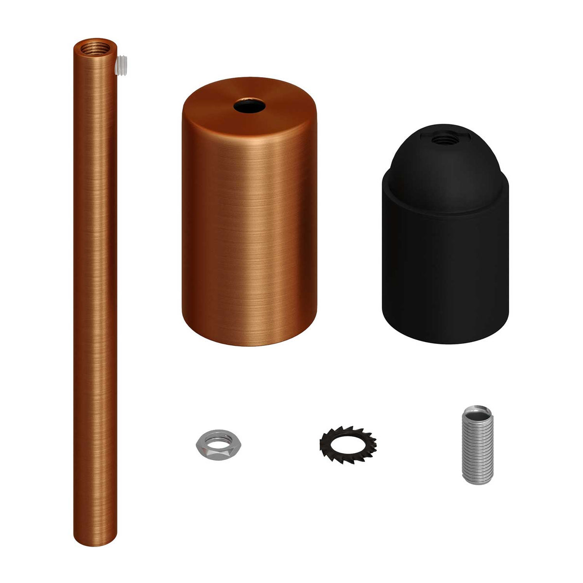 Kit portalampada E27 cilindrico in metallo con serracavo da 15 cm - Rame satinato