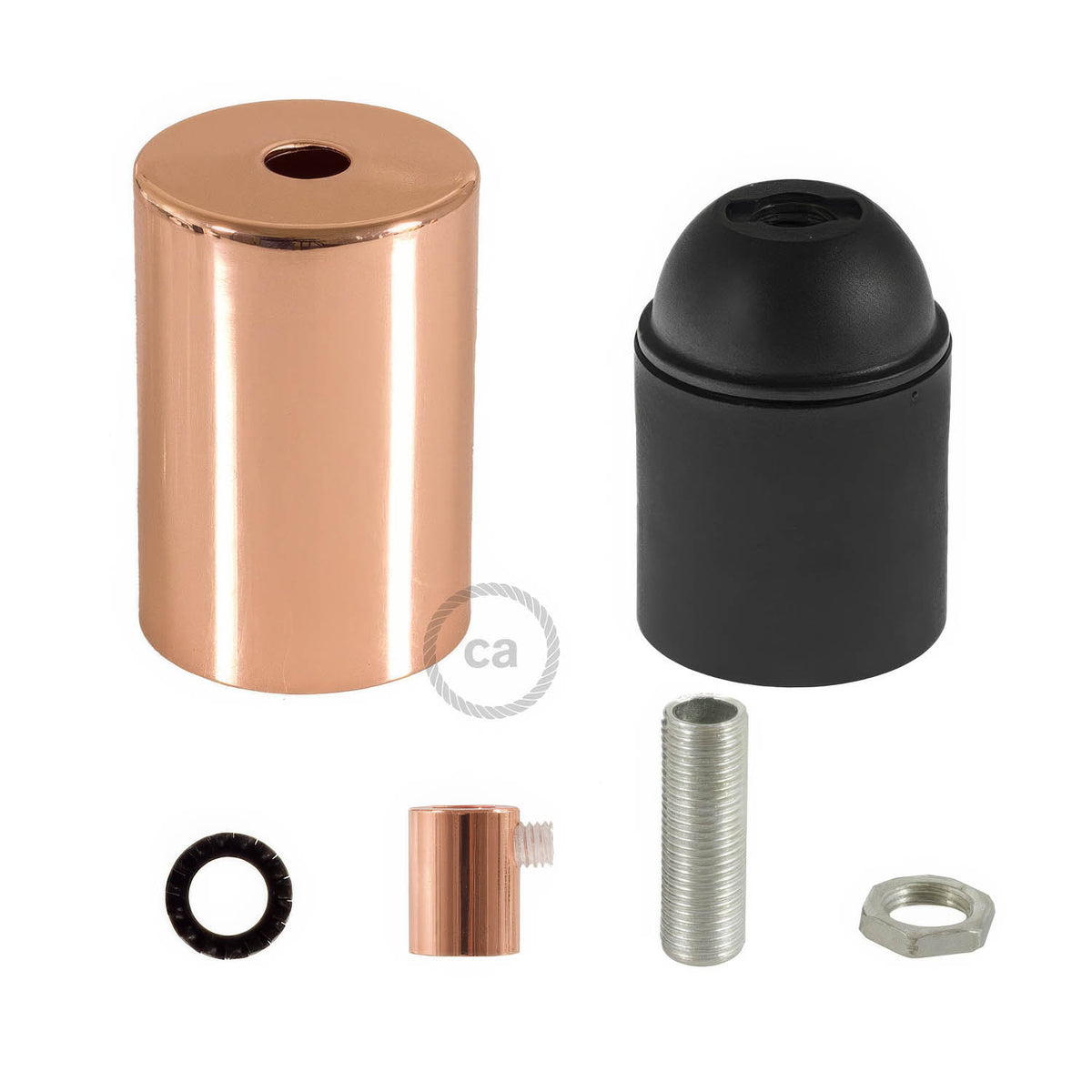 Kit portalampada E27 cilindrico in metallo - Rame Cilindrico