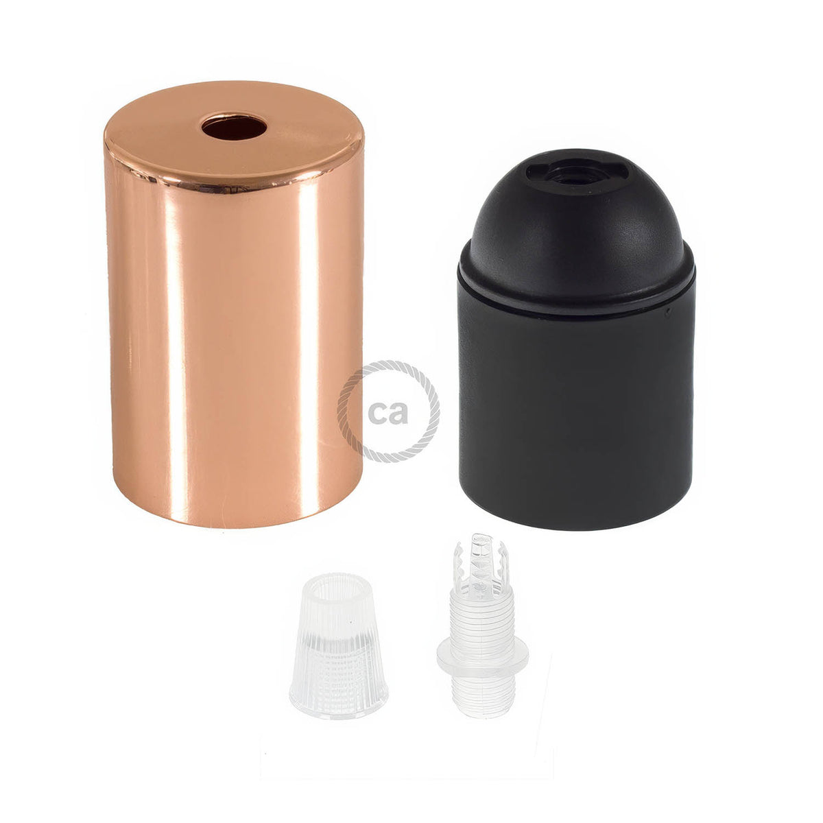 Kit portalampada E27 cilindrico in metallo - Rame Conico