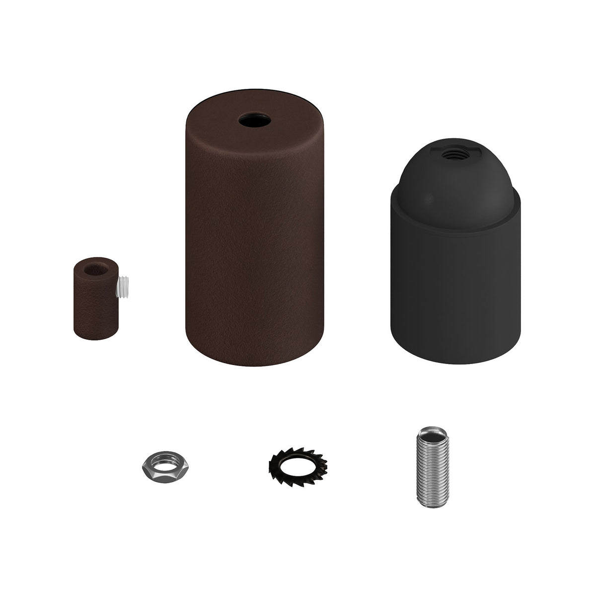 Kit portalampada E27 cilindrico in metallo - Ruggine scura verniciata Cilindrico