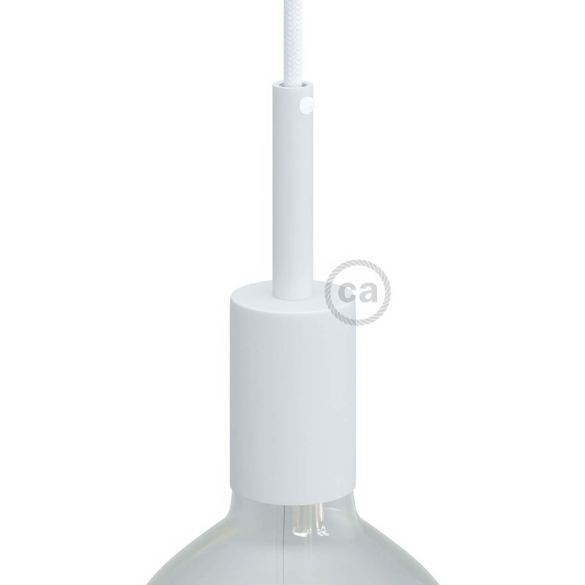 Kit portalampada E27 cilindrico in metallo con serracavo da 7 cm - Bianco opaco