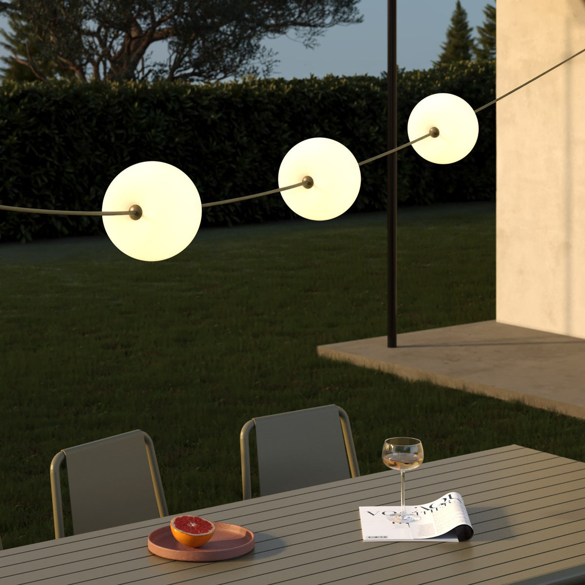 Catena luminosa 3 punti luce da esterno IP67 Verde Oliva - Marina3 Cherry 70 cm