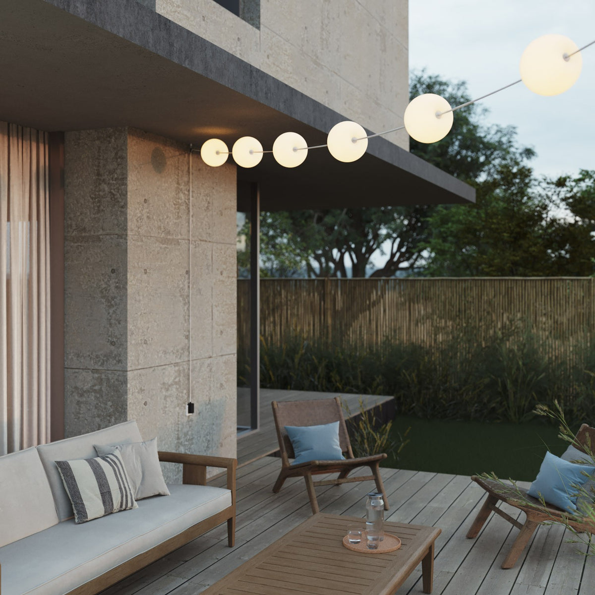 Catena luminosa 6 punti luce da esterno IP67 Bianco Sabbia - Marina6 Cherry 70 cm