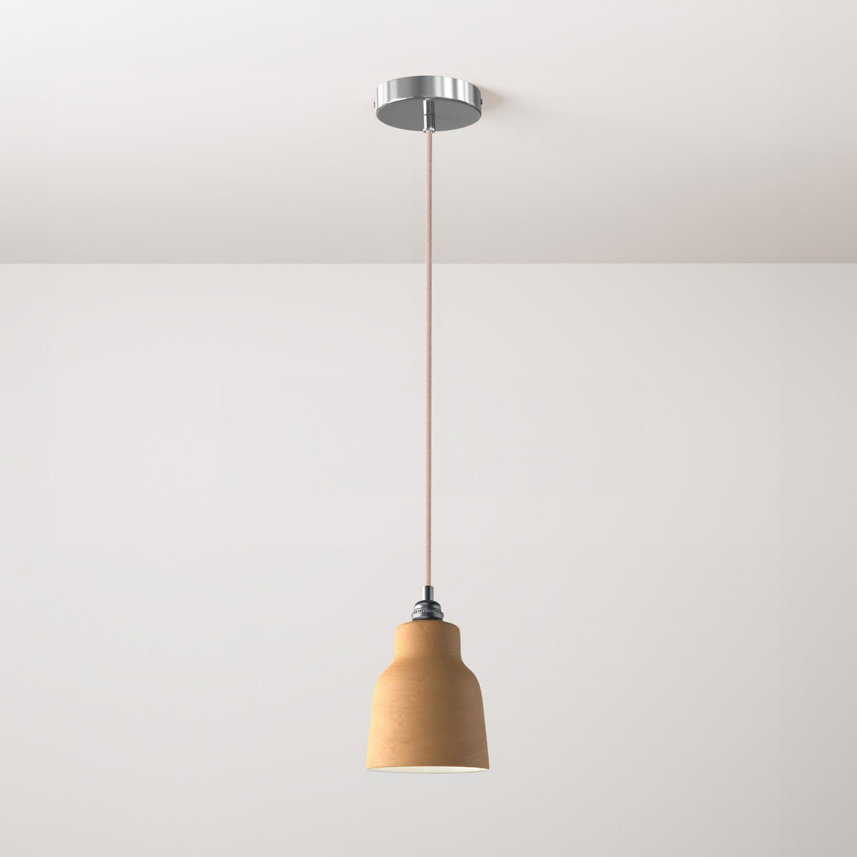 Lampada a sospensione completa di cavo tessile, paralume Vaso in ceramica e finiture in metallo - Terracotta striato