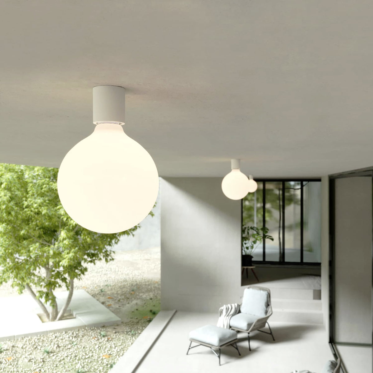 Applique Bianca con lampadina a bulbo effetto porcellana - Waterproof IP44 - IO