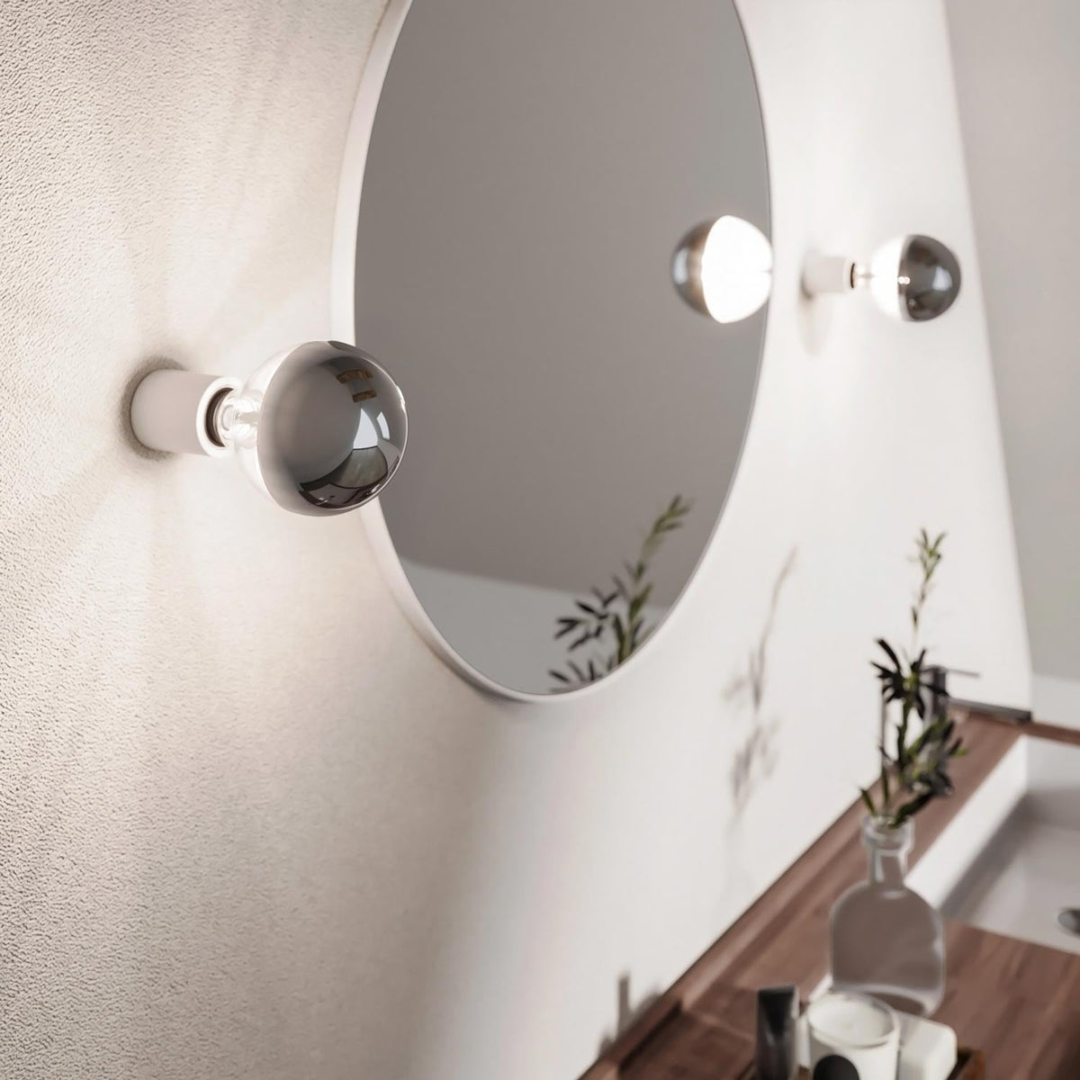 Applique Bianca con lampadina a vista mezza sfera argento - Waterproof IP44 - IO