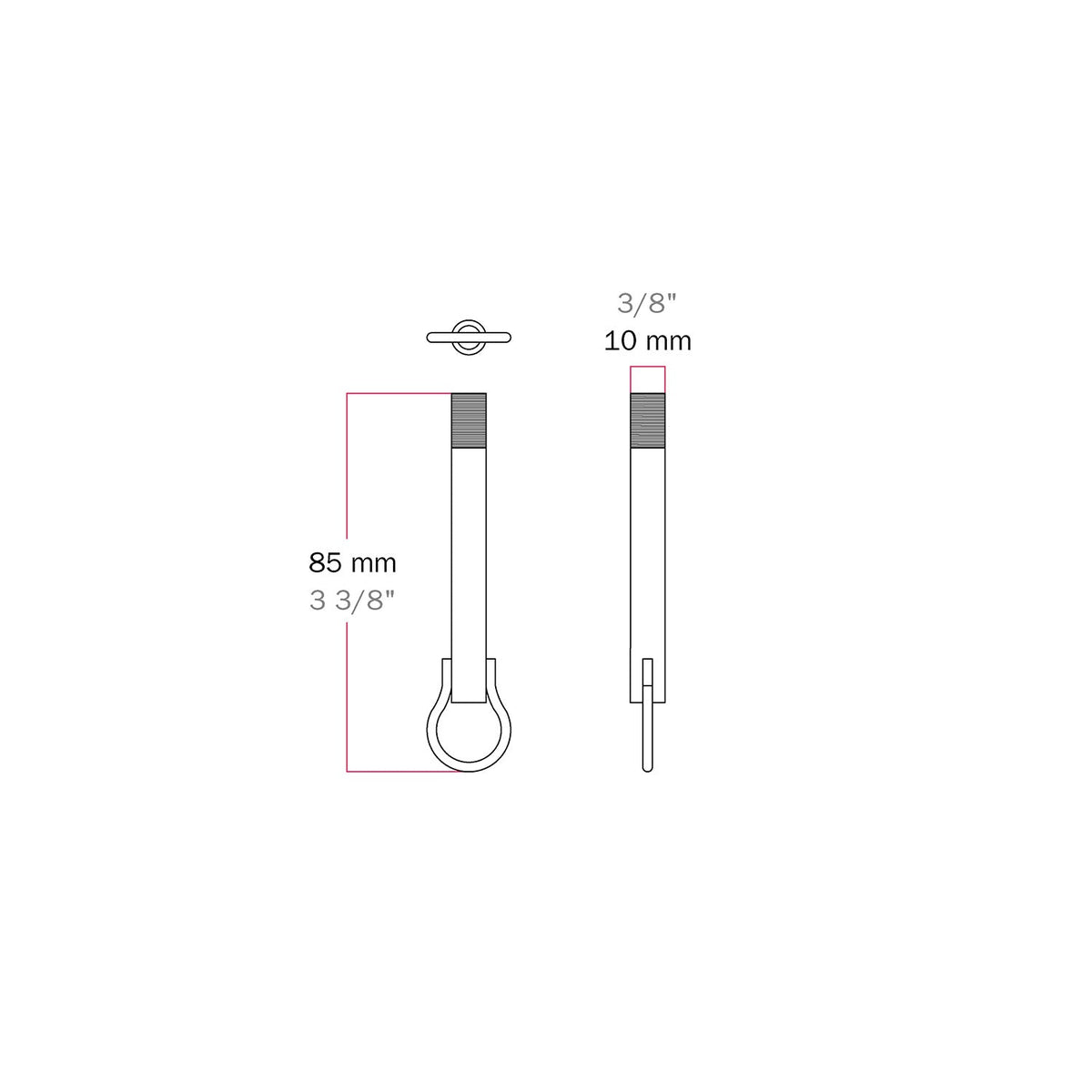 Asta filettata con gancio saldato per lampadari a catena - Lunghezza 85 mm (M10x1)