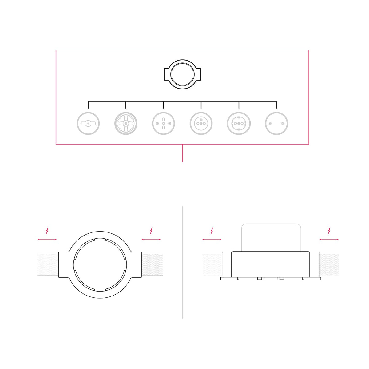 Base in porcellana nera per presa elettrica e interruttore/deviatore compatibile con Creative-Tubes - da 1 a 4 uscite 2 in linea