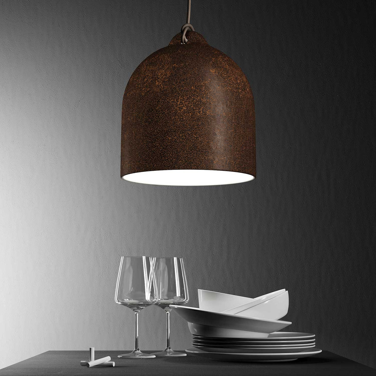 Campana, paralume M in ceramica per sospensione - Made in Italy - Effetto corten