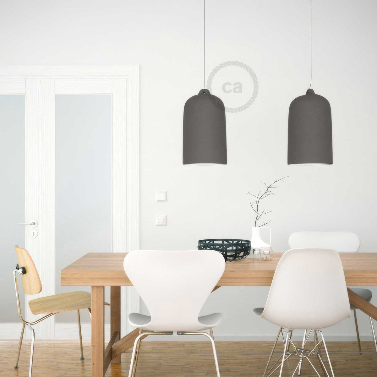 Campana, paralume XL in ceramica per sospensione - Made in Italy - Effetto cemento