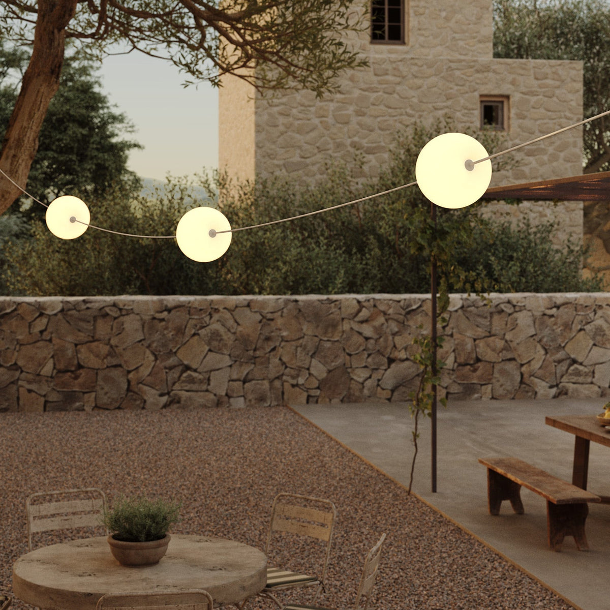 Catena luminosa 3 punti luce da esterno IP67 Desert Brown - Marina3 Cherry 140 cm