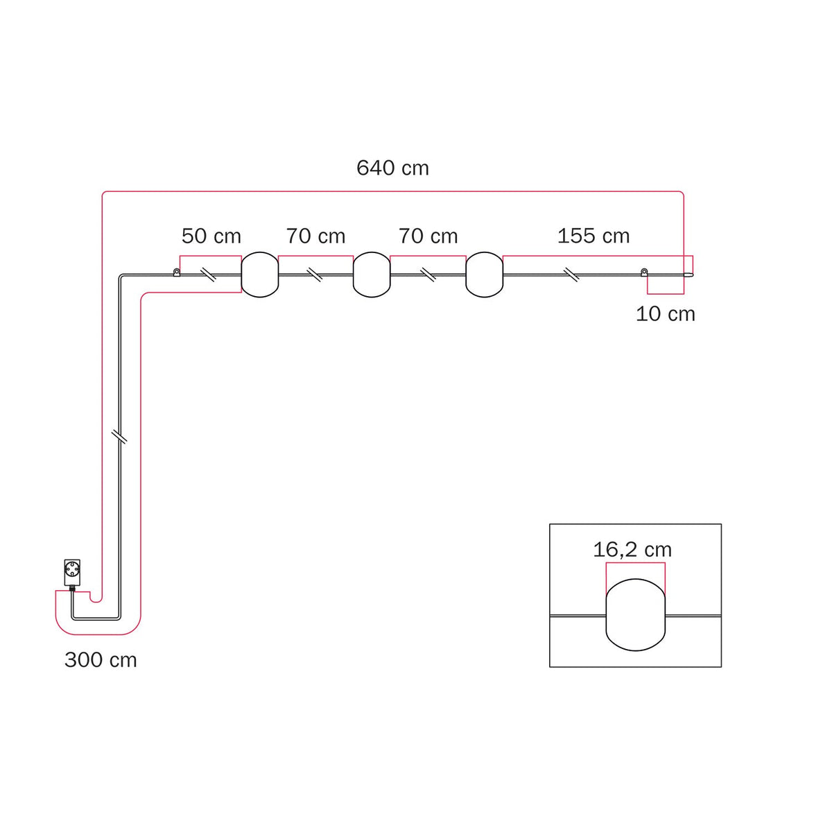 Catena luminosa 3 punti luce da esterno IP67 Grigio - Marina3 Cherry 70 cm