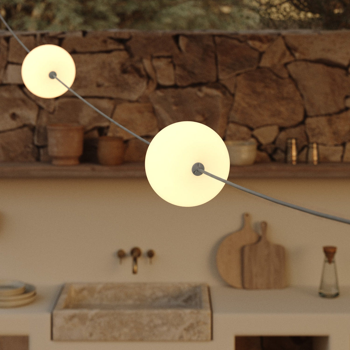 Catena luminosa 3 punti luce da esterno IP67 Grigio - Marina3 Cherry 140 cm