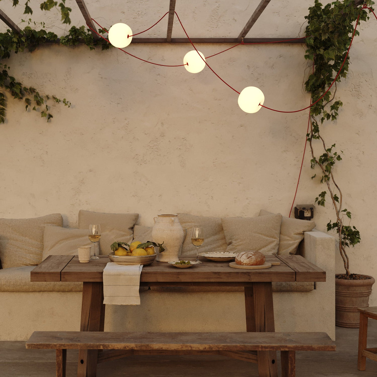 Catena luminosa 3 punti luce da esterno IP67 Rosso Stella Marina - Marina3 Cherry 140 cm