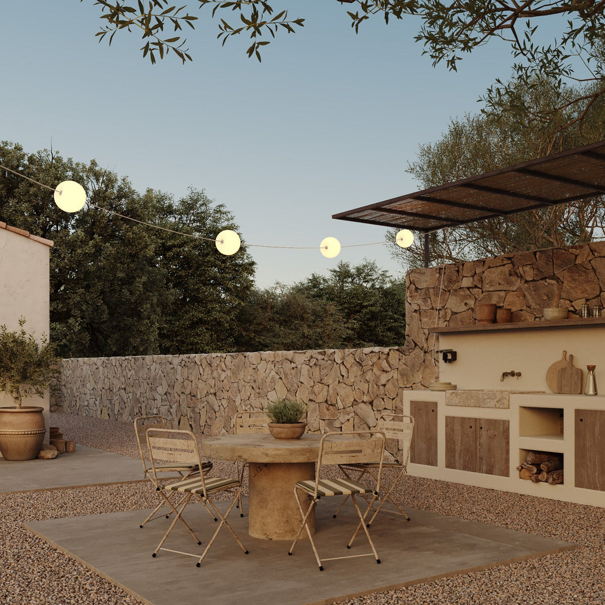 Catena luminosa 4 punti luce da esterno IP67 Bianco Sabbia - Marina4 Cherry 140 cm