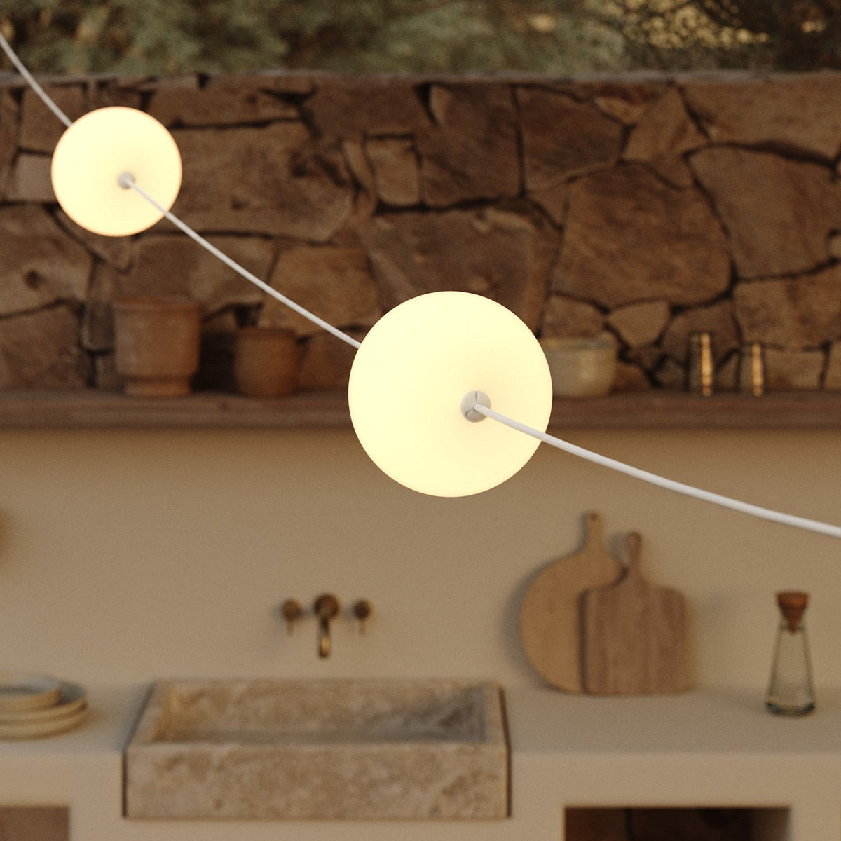 Catena luminosa 4 punti luce da esterno IP67 Bianco Sabbia - Marina4 Cherry 140 cm
