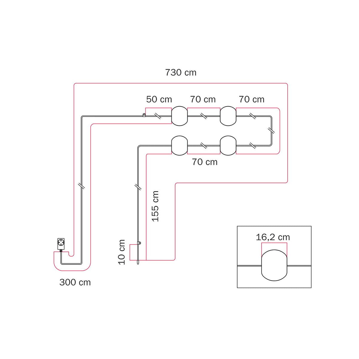 Catena luminosa 4 punti luce da esterno IP67 Desert Brown - Marina4 Cherry 70 cm