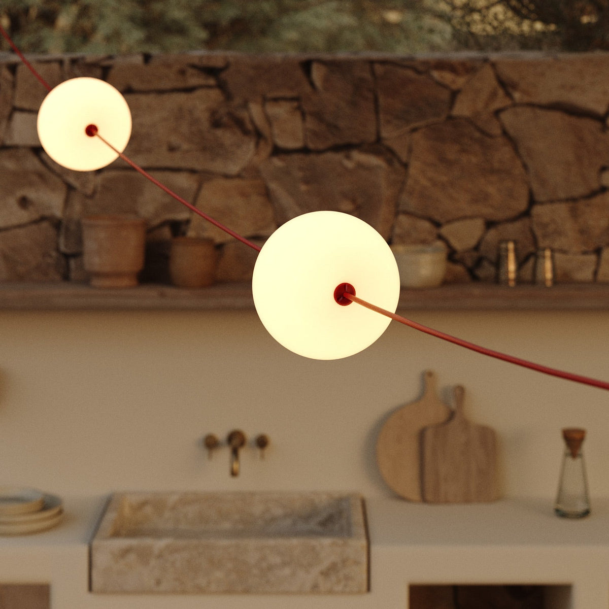 Catena luminosa 4 punti luce da esterno IP67 Rosso Stella Marina - Marina4 Cherry 140 cm