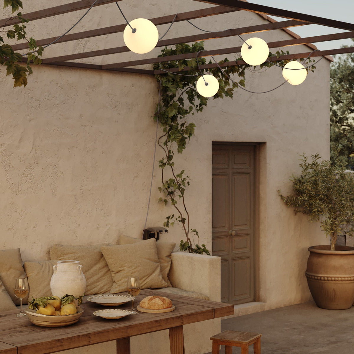 Catena luminosa 6 punti luce da esterno IP67 Grigio - Marina6 Cherry 140 cm