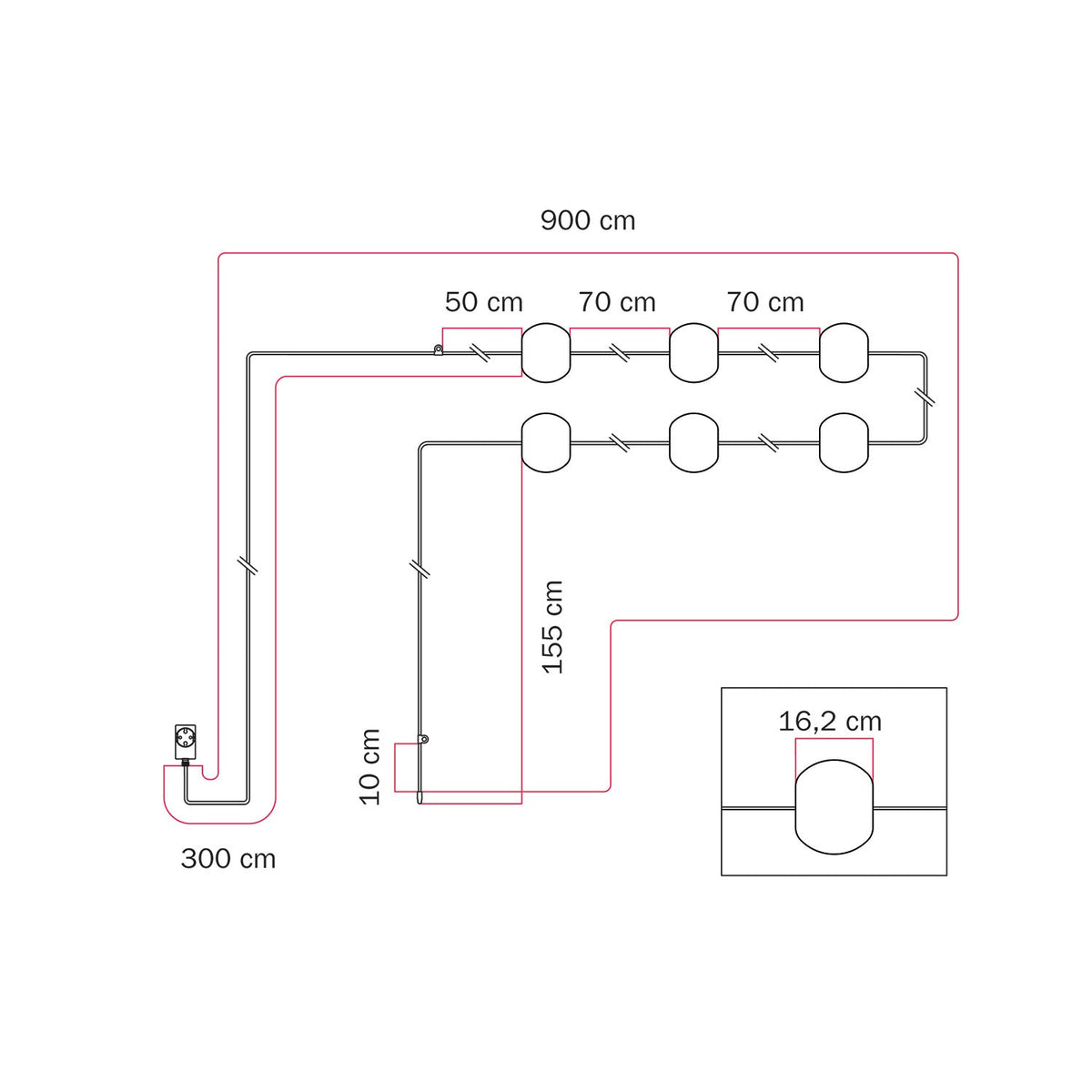 Catena luminosa 6 punti luce da esterno IP67 Grigio - Marina6 Cherry 70 cm
