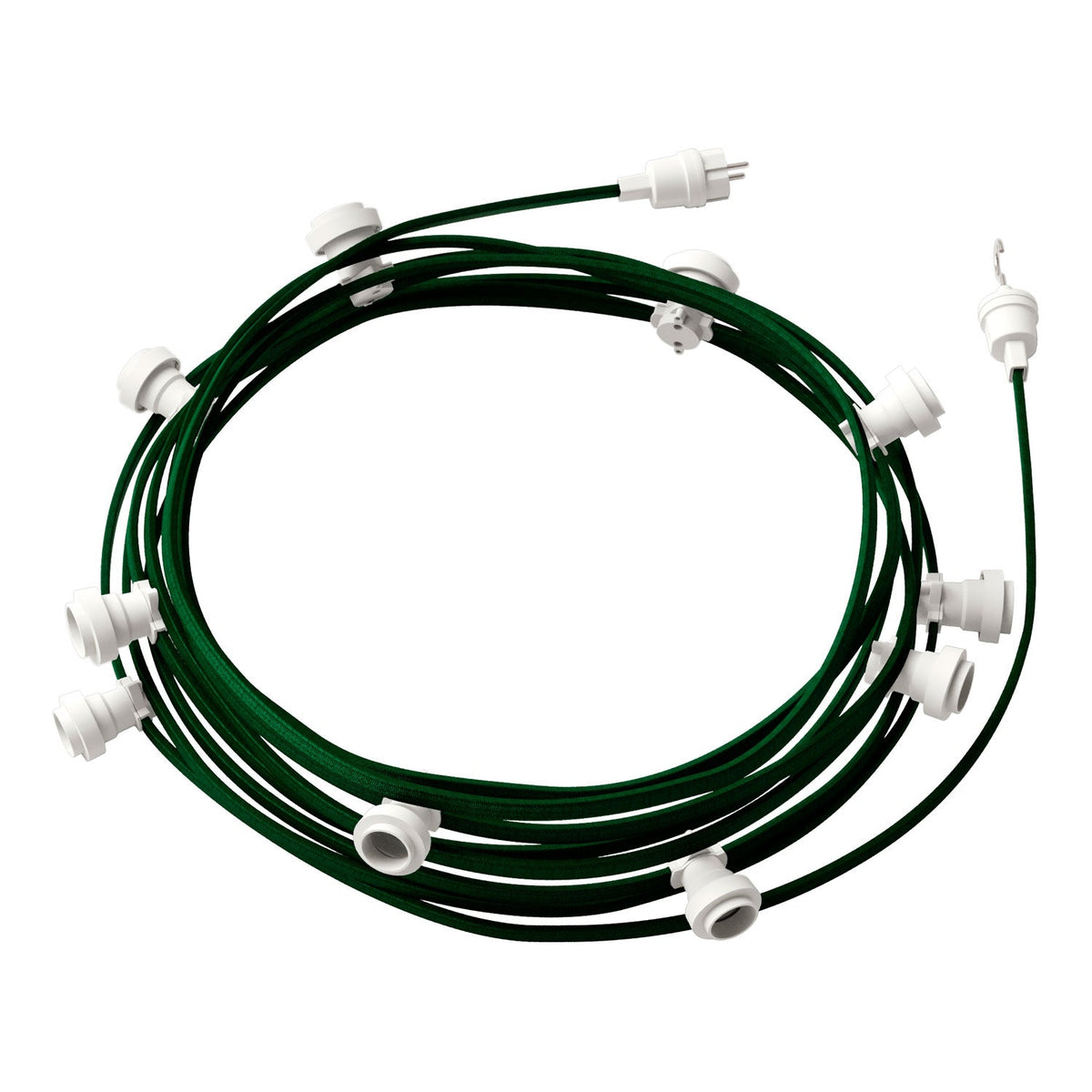 Catenaria Sistema Lumet da 12,5 m con cavo tessile CM21, 10 portalampada, gancio e spina bianchi