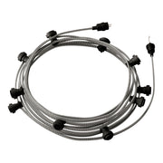 Catenaria Sistema Lumet da 12,5 m con cavo tessile CZ04, 10 portalampada, gancio e spina neri