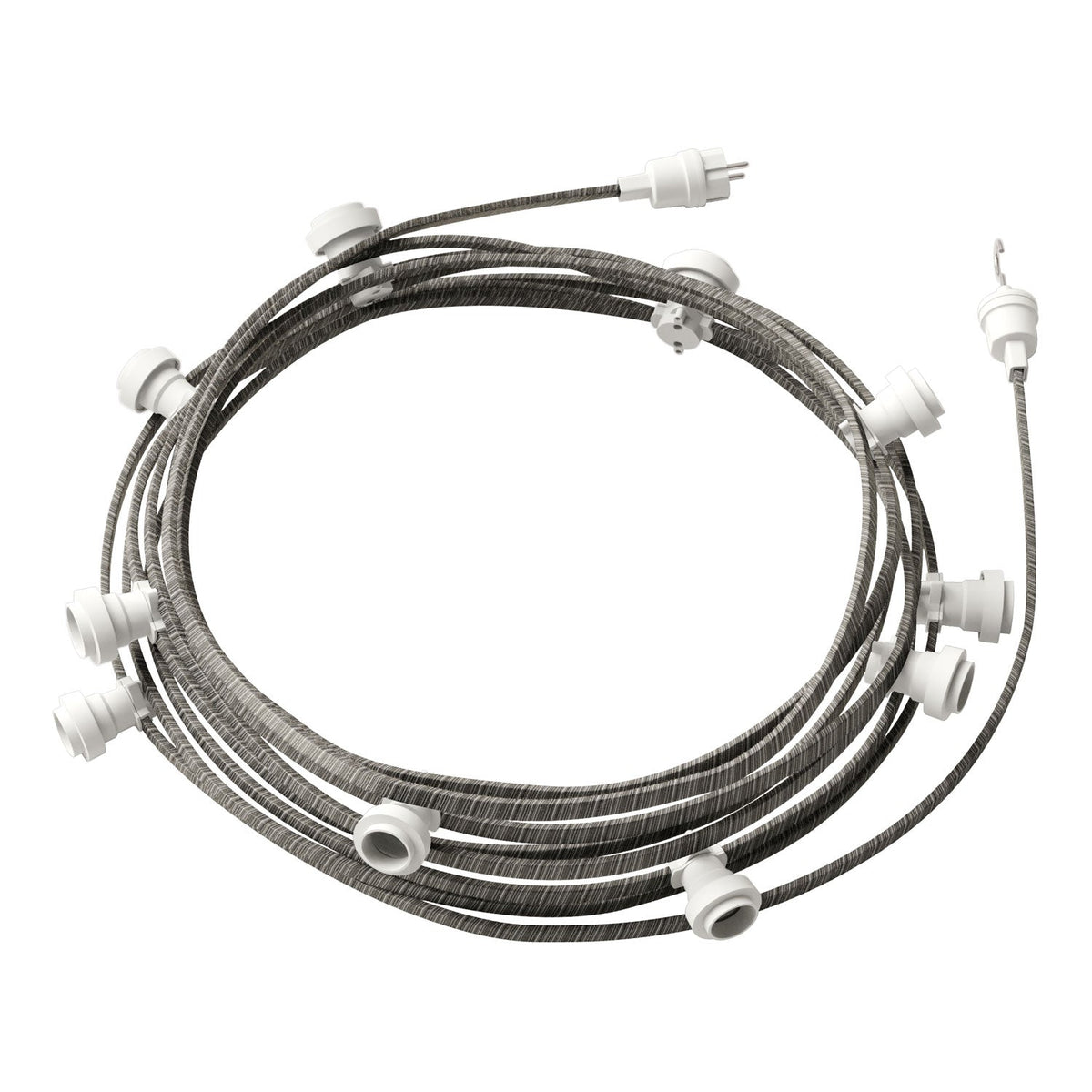 Catenaria Sistema Lumet da 12,5 m con cavo tessile ECC37, 10 portalampada, gancio e spina bianchi