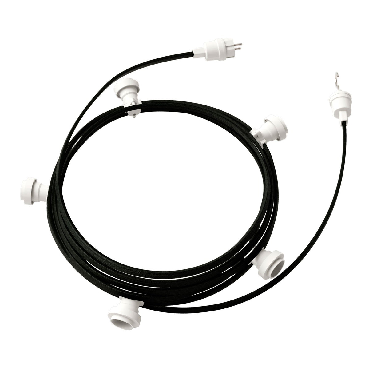 Catenaria Sistema Lumet da 7,5 m con cavo tessile CM04, 5 portalampada, gancio e spina bianchi