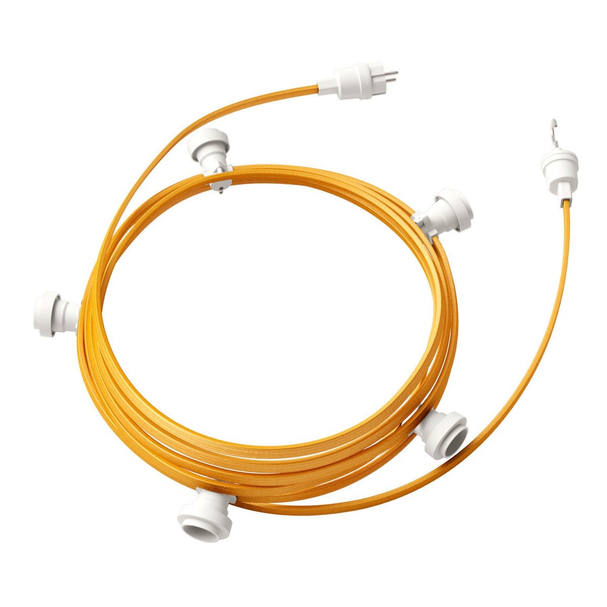 Catenaria Sistema Lumet da 7,5 m con cavo tessile CM05, 5 portalampada, gancio e spina bianchi