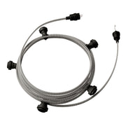 Catenaria Sistema Lumet da 7,5 m con cavo tessile CZ04, 5 portalampada, gancio e spina neri