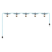 Catenaria Sistema Lumet 'Maioliche' da 7,5 m con cavo tessile, 5 portalampada e paralumi Blu, gancio e spina nera