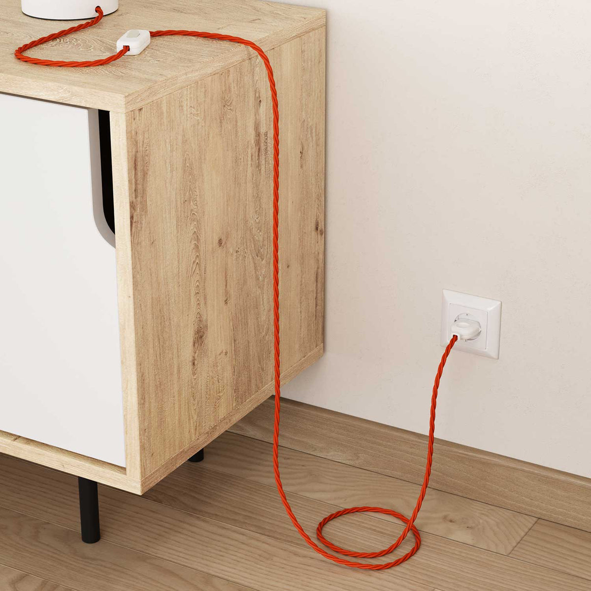 Cavo colorato in tessuto trecciato Arancione Fiamma - L'Originale Creative Cables, ideale per lampade creative - TM15