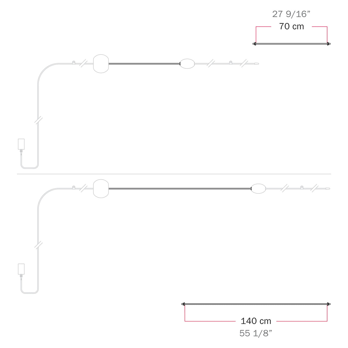 Cavo di connessione tra paralumi 70/140 cm (27 9/16" / 55 1/8") - Marina - Grigio 70 cm (27 9 16")