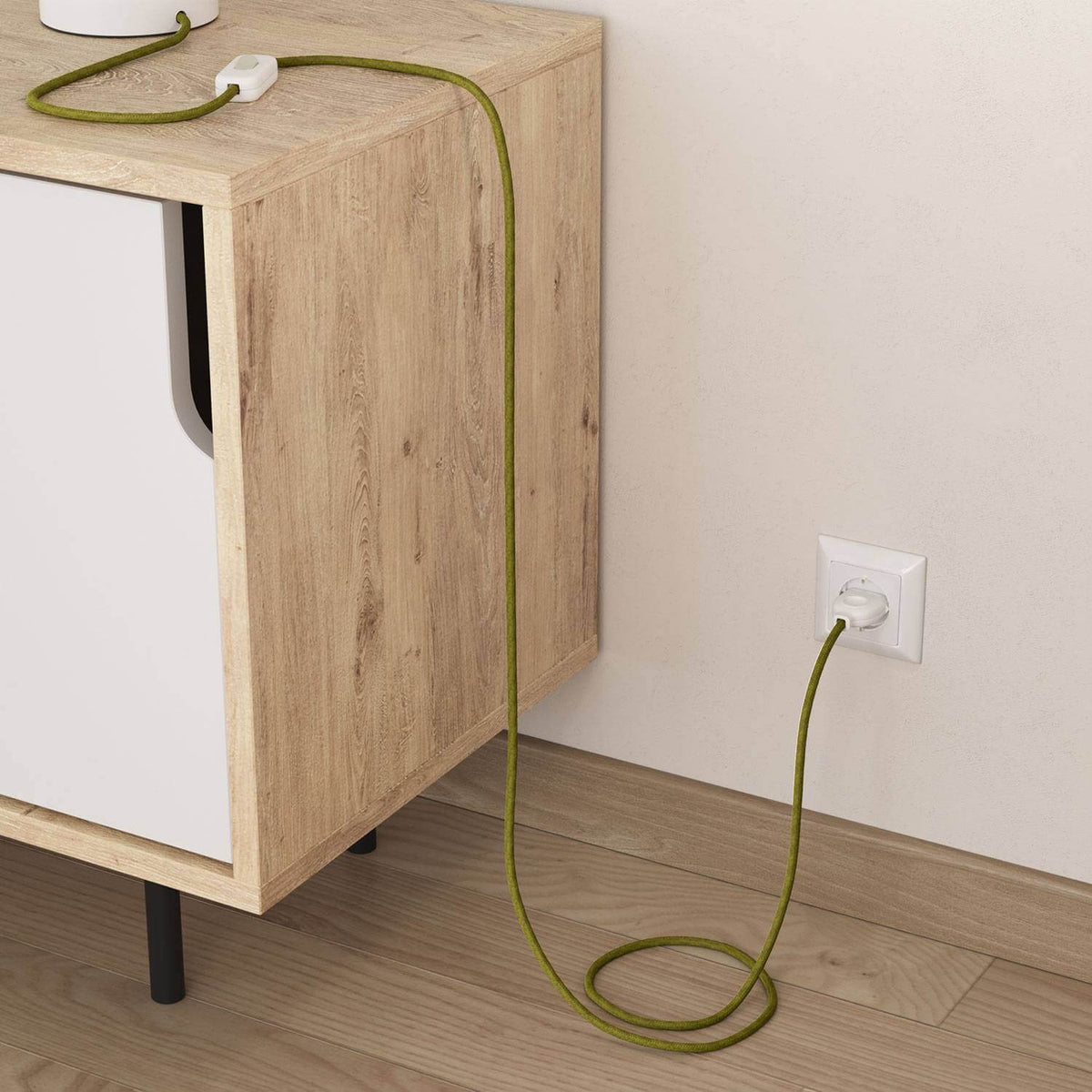 Cavo elettrico rivestito in juta Verde Fieno - L'Originale Creative Cables, per lampade fai-da-te originali - RN23