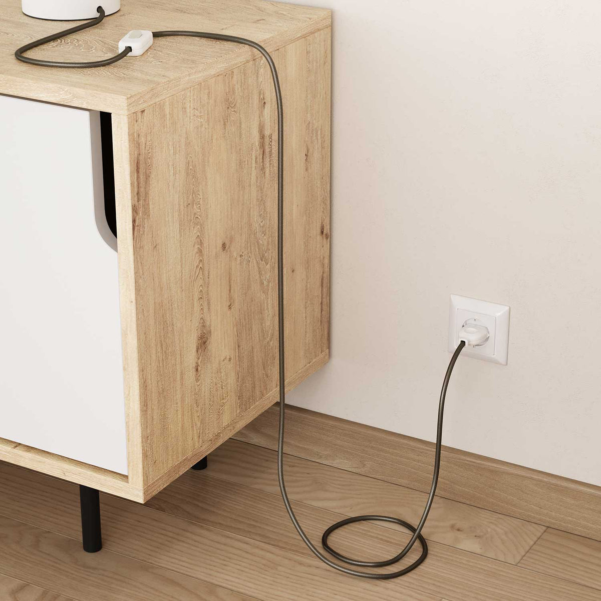 Cavo elettrico rivestito in tessuto lucido Grigio Scuro - L'Originale Creative Cables, per lampade raffinate - RM26