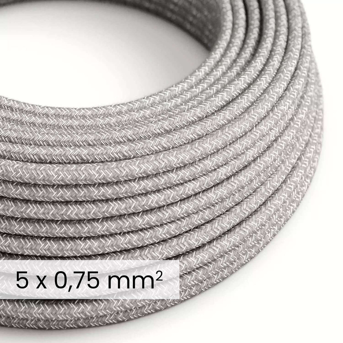 Cavo elettrico tessile DALI 5x0.75 mm² lino grigio melange - Cavo decorativo per impianti luce RN02