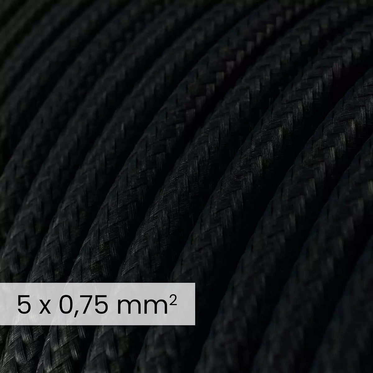 Cavo elettrico tessile DALI 5x0.75 mm² nero carbone - Filo rotondo flessibile per illuminazione RM04