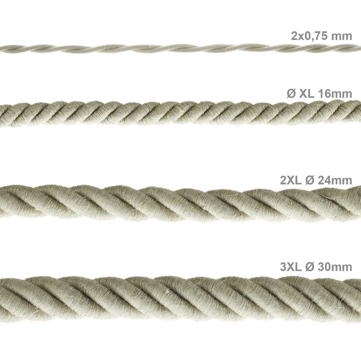 Cordone elettrico 3x0,75 rivestito in lino naturale
