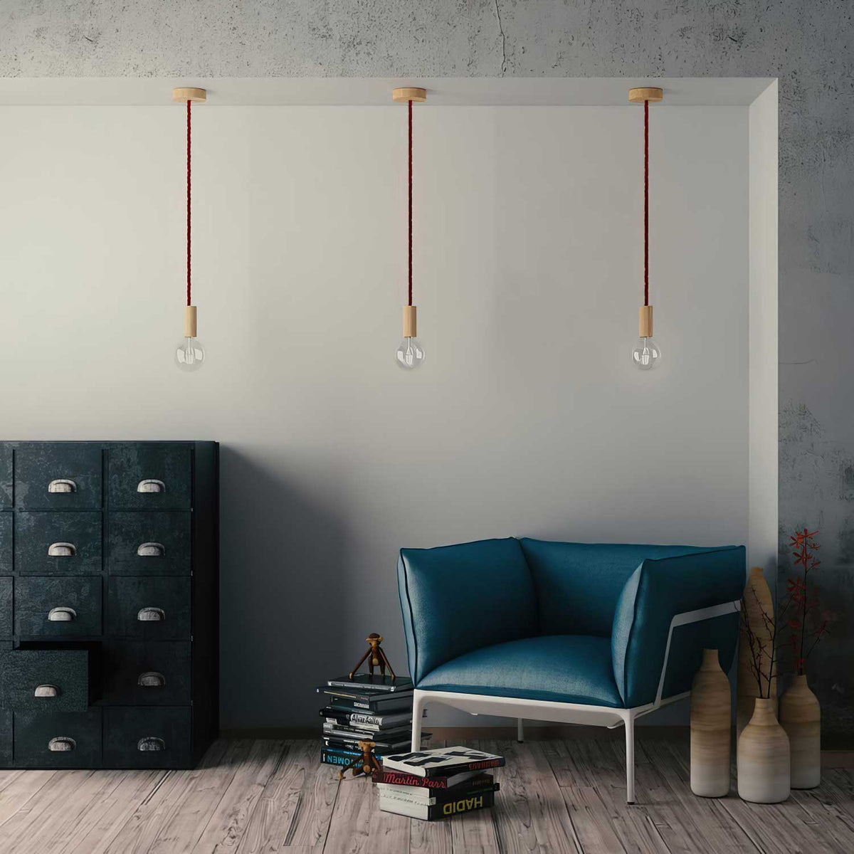 Cordone elettrico 3x0,75 rivestito in tessuto bordeaux scuro lucido