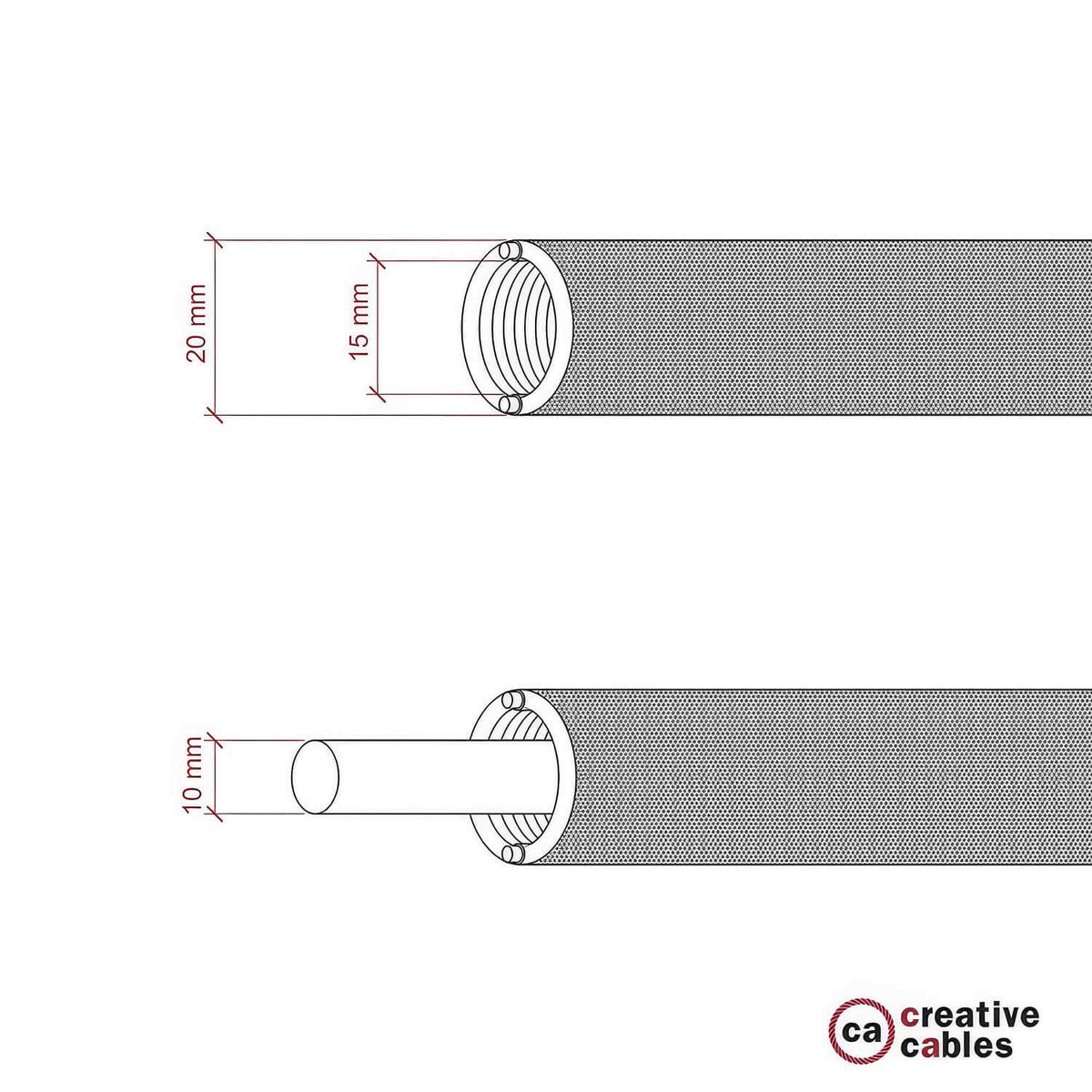 Creative-Tube, diametro 20 mm, rivestito in tessuto RM27 Effetto Seta Cipria, canalina passacavi modellabile