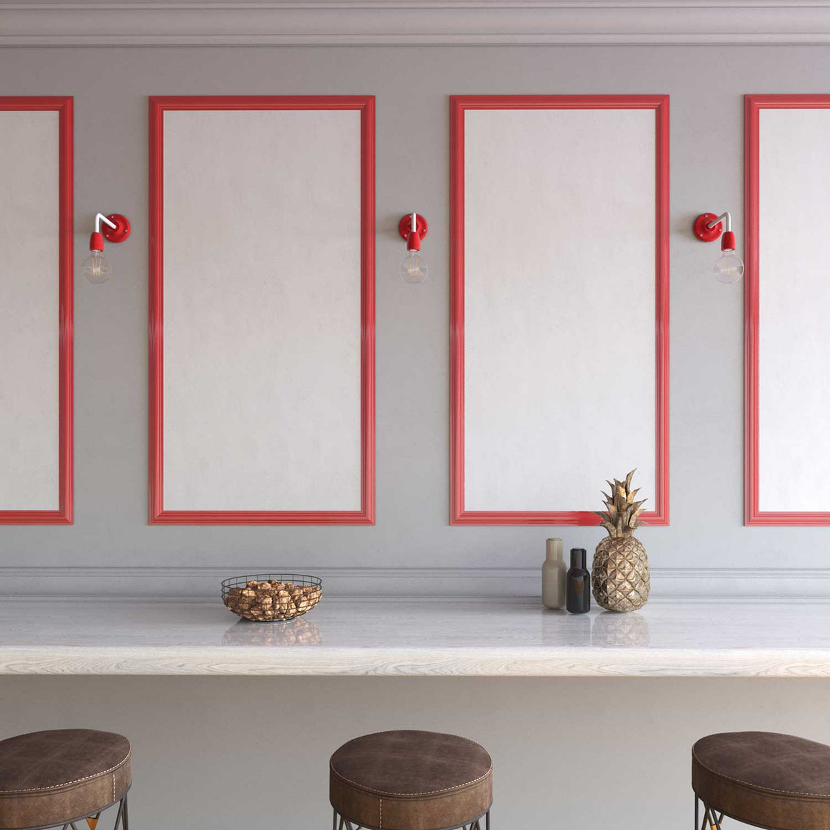 Fermaluce Color, lampada a muro in metallo e porcellana con estensione curva - Rosso