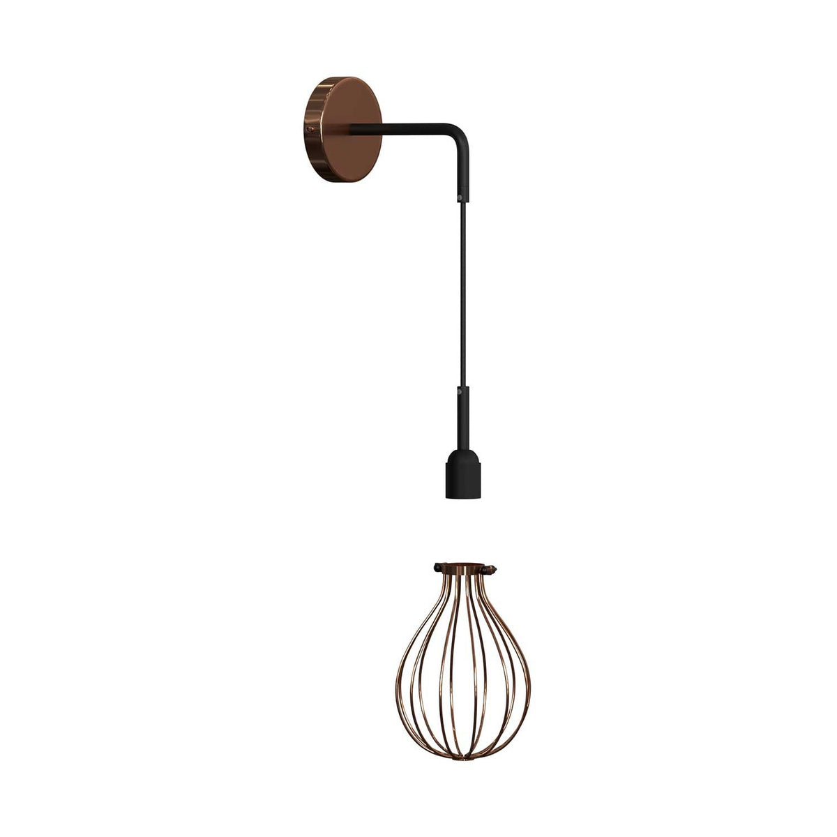 Fermaluce Metal con paralume Drop, lampada a muro in metallo con estensione curva e cavo tessile - Rame