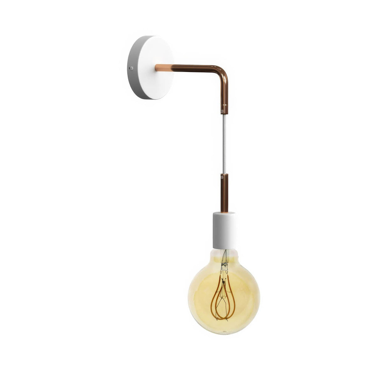 Fermaluce Metal, lampada a muro con estensione curva, cavo tessile e finiture in metallo - Rame