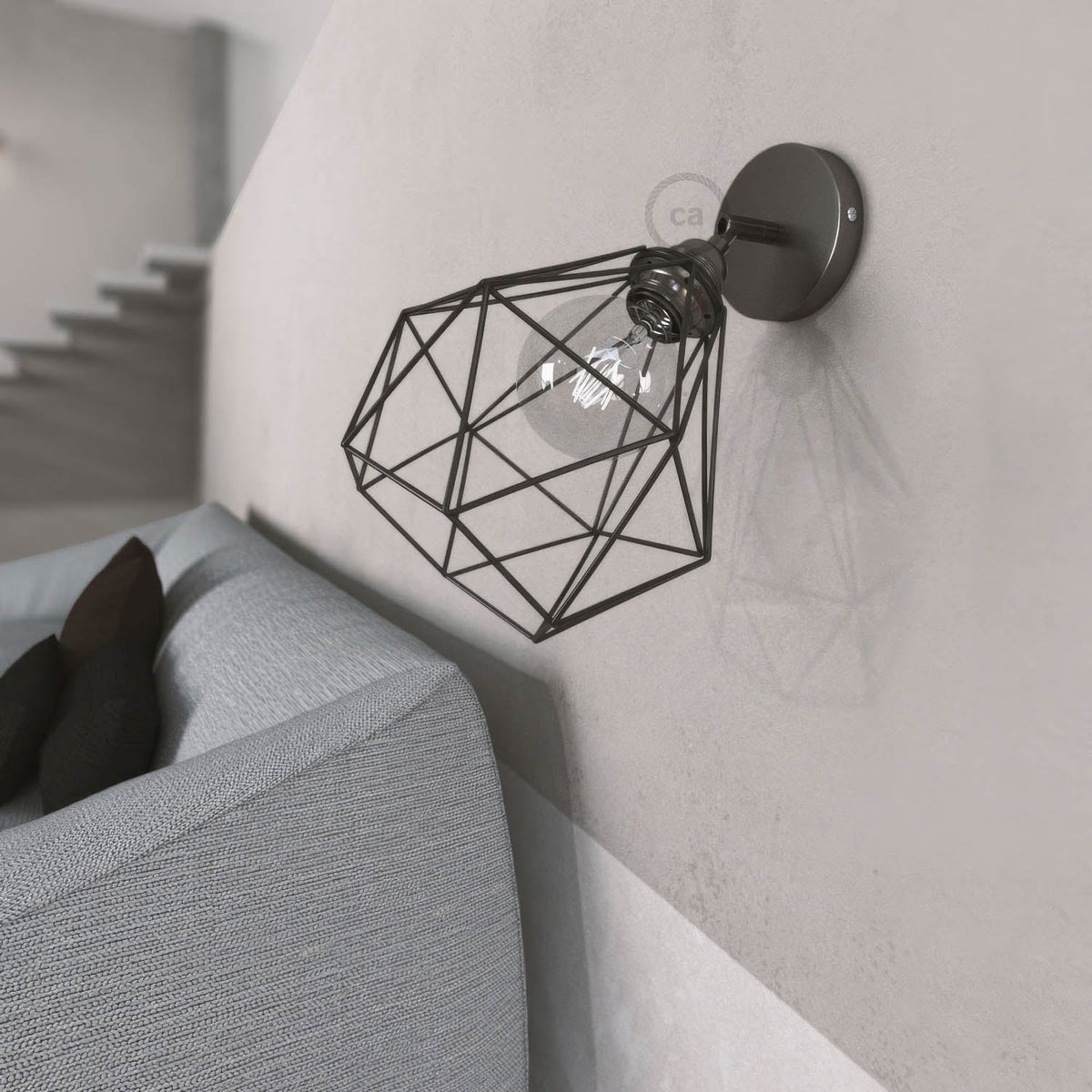 Fermaluce Metallo 90° con paralume Diamond, lampada filomuro orientabile in metallo - Nero perla