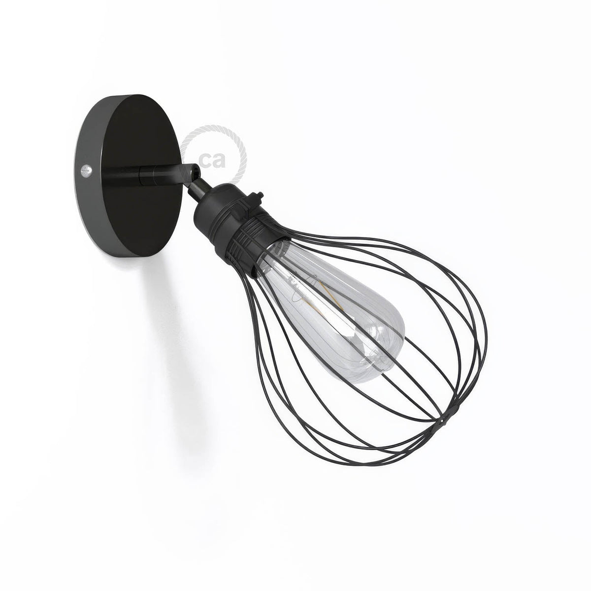 Fermaluce Metallo 90° con paralume Drop, lampada filomuro orientabile in metallo - Nero perla