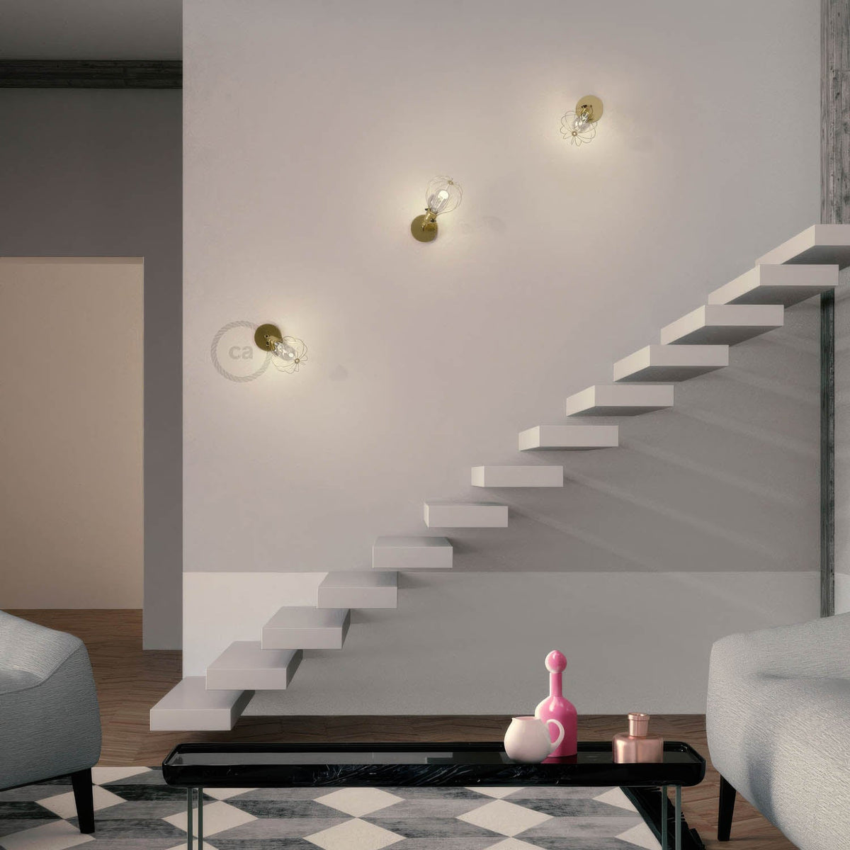 Fermaluce Metallo 90° con paralume Drop, lampada filomuro orientabile in metallo - Ottone